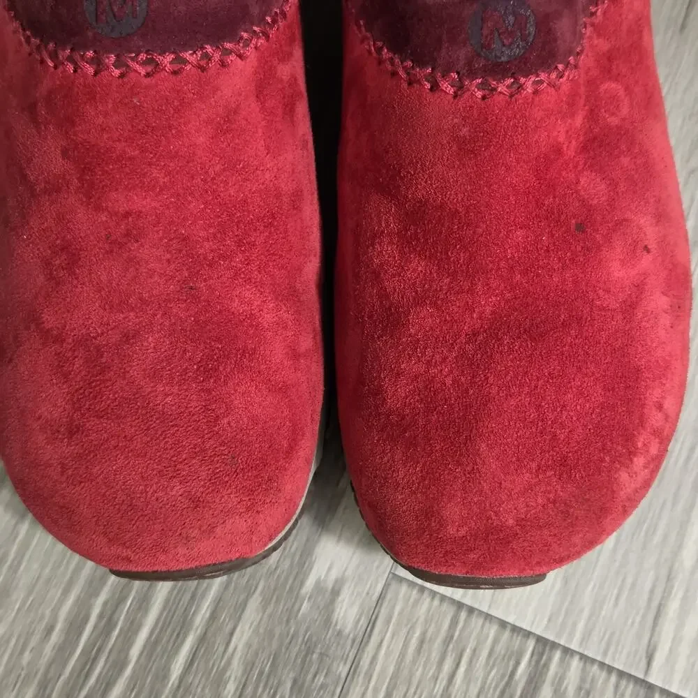 Merrell Encore Chill Stitch Scarlet Red Suede Clogs Mules Womens Size 10 EUR 41
